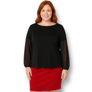 Antthony 1X Blusa Nera Manica a Rete Trasparente Elasticizzata Fluida Elegante Top Nuova senza etichette - Foto 1 di 7