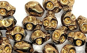 BEADS SUGAR SKULL SKELETON 10x8mm Gold ELECTROPLATED 10pcs - Picture 1 of 1