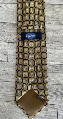 Corbata Pfizer Viagra azul píldora 100 % seda geométrica dorada amarilla para hombre 3,75x58 Foto 1 de 4