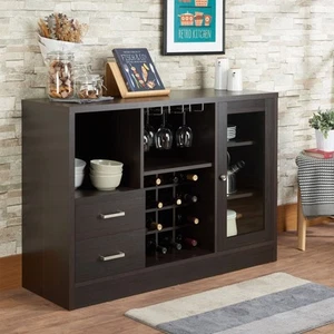 Wooden Server with One Side Door Storage Cabinets and Two Brown - Picture 1 of 4