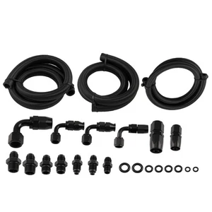 Power Steering Oil Line Kit -6AN -10AN Remote Reservoir Black Universal 3 Foot - Picture 1 of 12