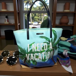 Kate Spade "I Need A Vacation" Palme Ozean Strand Print Bon Shopper Beuteltasche Tasche - Bild 1 von 17