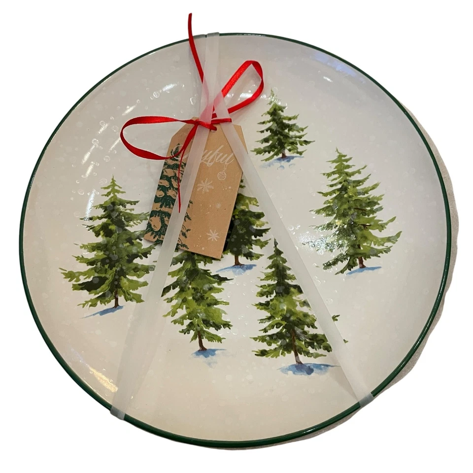 Рождественская сосна 8 дюймов керамические салатные тарелки набор из 4 от Global Design новый  - Изображение 1 из 4