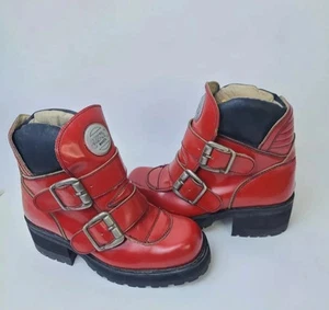 SANCHO Red Brushed Leather Ceinture Ankle Boots Platform size Eur 38 / US 7 - Picture 1 of 5