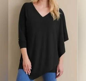 Top túnica Soft Surroundings Madeline para mujer talla XL negro viscosa elástico cuello en V - Imagen 1 de 11