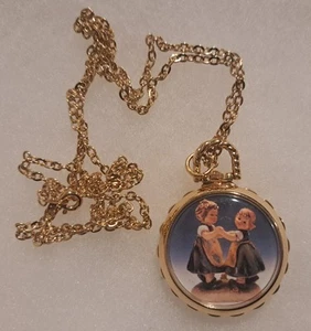 Vintage MJ Hummel Spring Dance Costume Pocket Watch Pendant Necklace 14" Long - Picture 1 of 4