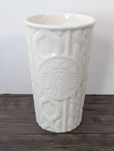 Starbucks 2016 White Quilted Mermaid Logo Ceramic Travel Tumbler 10 oz No Lid - Bild 1 von 7
