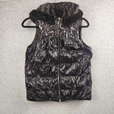 Chaleco BEBE Mujer Talla Pequeña Negro Puffer Con Capucha Piel Sintética Plumón Cremallera Completa Chaleco Foto 1 de 4