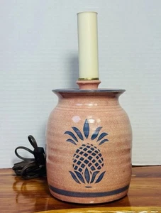 Vintage Stoneware Pottery Table Lamp Salmon Pink Pineapple Country Core - Picture 1 of 12