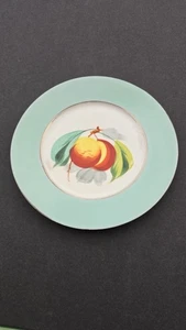 Vintage handbemalter Pfirsich Teller 7,5" Pastell Grün Goldrand Porzellan Art Deco - Bild 1 von 7