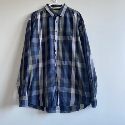 Camel Active Men’s XXL Cotton Checked Shirt Blue Olive Regular Fit Casual Smart - Image 1 of 4