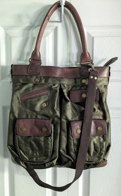 Bolso de Mano Ralph Lauren Monmouthshire Verde Ejército Nylon con Borde de Cuero Usado en Excelente Condición Foto 1 de 4