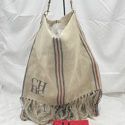 Carolina Herrera Mujer Poncho Grande Bolso de Hombro con Rayas Lino Natural Multi Foto 1 de 4