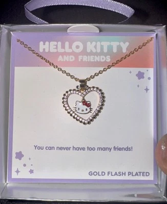 Hello Kitty Fine Gold Flash Plated Cubic Zirconia Heart Pendant Necklace New - Image 1 of 4