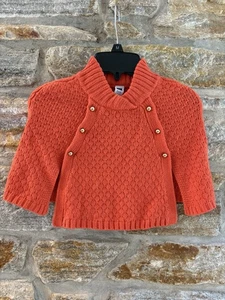 Janie and Jack Pumpkin Orange knit sweater poncho 6-12 Months Gold Buttons - Picture 1 of 4