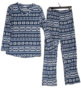 MAYFAIR Womens Medium Pajamas  Blue & White Fleece 2 pc Long Sleeve Top &bottoms - Picture 1 of 15