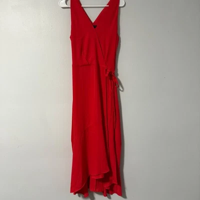 Banana Republic Red V Neck Sleeveless Maxi Dress Tie Waist Flowy Hem Tall - Image 1 of 4