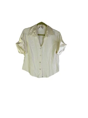 Camisa De Colección Años 90 Para Mujer Grande Cuello Satinado Puños Botón Dinero Antiguo Elegante EE. UU. Foto 1 de 4