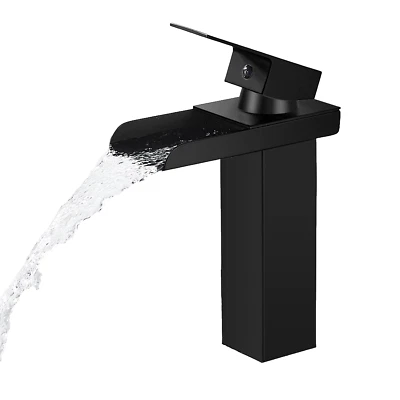 Wasserhahn Bad Schwarz Waschtischarmatur Bad Waschbecken Armaturen Wasserfall - Bild 1 von 2