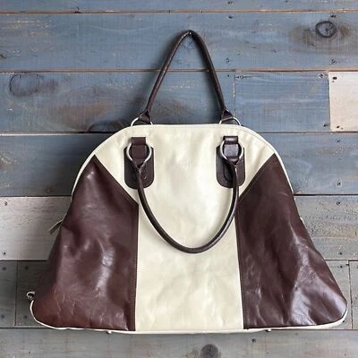 Cleo & Patek Paris Oversized Large Travel Shoulder Bag Leather Brown Cream - Image 1 of 4