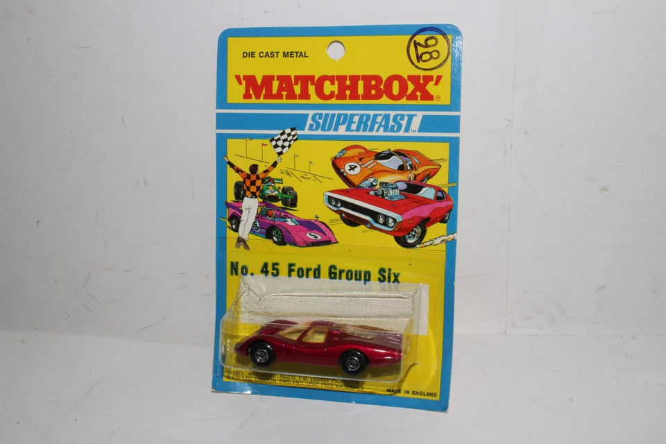 MATCHBOX SUPERFAST #45 FORD GROUP 6, MAGENTA, EYES LABELS ON HOOD, NEW IN PACK - Image 1 of 4