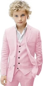 Boy Suit 3 Pieces Summer Suit Linen Kids Blazer Vest Pants Set Beach Wedding - Picture 1 of 39