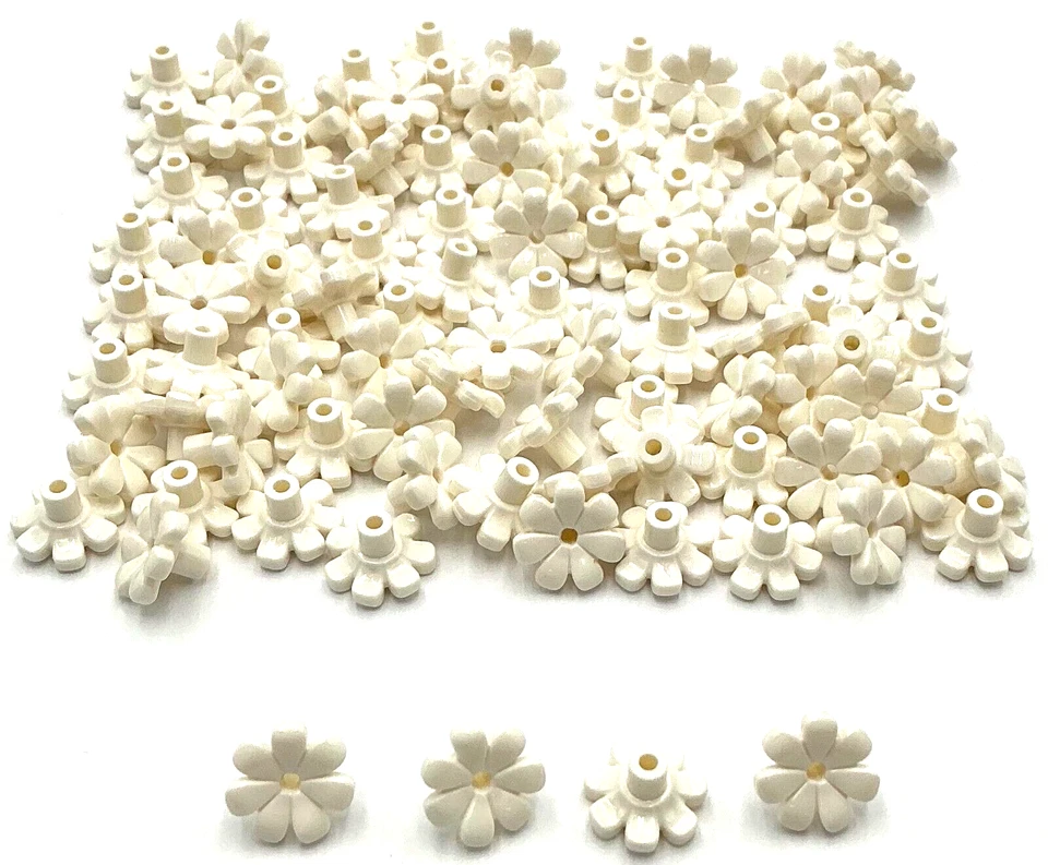 Lego 100 New White Plant Flowers with Bar and Small Pin Hole Pieces - Image 1 of 1