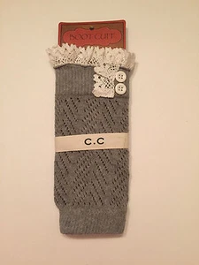 C.C Ladies-Crochet-Lace-Knitted-Boot-Cuffs-Toppers-Leg Warmers Light Grey - Bild 1 von 3