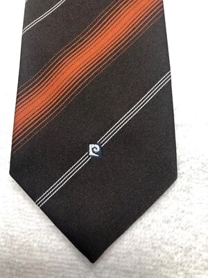 PIERRE CARDIN CORBATA HOMBRE MARRÓN CON RAYAS NARANJAS BLANCAS 3,25 X 56 Foto 1 de 4