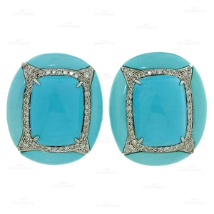 Turquoise Diamond 18k White Gold Earrings - Picture 1 of 6