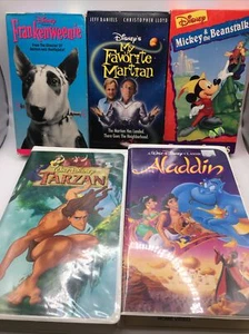 Lot Of 5 Original Disney VHS Tapes Tarzan, Aladdin, Frankenweenie, And More - Picture 1 of 7