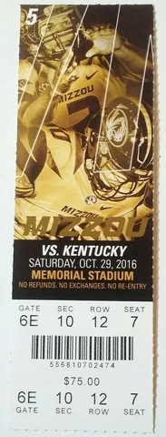 2016 Missouri Tigers Kentucky Wildcats Football Full Ticket Stub Cover