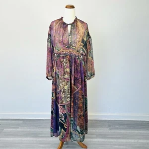 Zara Womens Maxi Dress Boho Paisley Purple Long Sleeve Flowy Sheer Size S - Picture 1 of 7