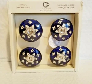 NEW SET of 4 DRAWER PULLS CASA DECOR 2" CERAMIC HANDCRAFTED Made in INDIA KNOBS  - Picture 1 of 6