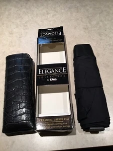 Totes Vintage Elegance Flat Styled Umbrella - Black w Faux Black Alligator Case - Picture 1 of 3