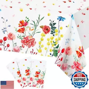 3 Pieces Summer Floral Table Cover Watercolor Wild Flowers Tablecloth Plastic - Picture 1 of 5