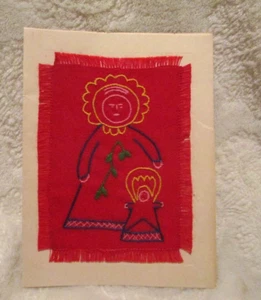 Vintage~Embroidered~Christmas Card~1950's~6 3/8" x 4.75"~Used - Picture 1 of 11