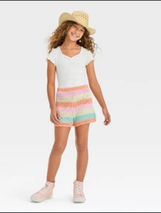 Art Class Girls Open Knit Lined Sweater Shorts With Elastic Waist Size XL 14 - Picture 1 of 5