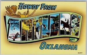 Howdy From Antlers Oklahoma Blue Large Letter Chrome Postcard - Picture 1 of 2