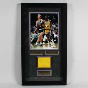Larry Bird & Magic Johnson Signed Photo with Floor Piece COA PSA - Picture 1 of 6