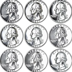 1956-1964 Washington Quarter 90% Silver Proof Run 9 US Coin Lot US Mint - Picture 1 of 2