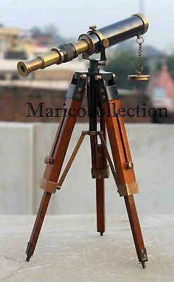 Antique 10  Telescope Antique Finish Vintage Brass Nautical With Wooden Tripod • 92.40$