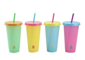 NUOVO set di bicchieri e cannucce riutilizzabili che cambiano colore confezione da 4 tazze fredde e coperchi 24 once - Foto 1 di 6