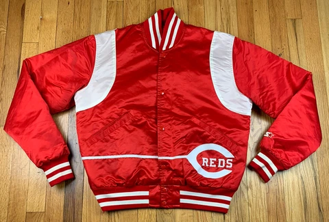 Vintage Starter MLB Cincinnati Reds Satin Bomber Jacket-Size M - Red - USA Cover