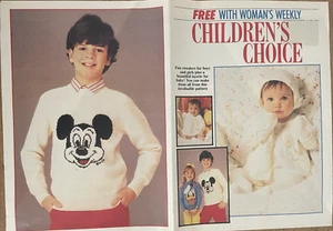 KNITTING PATTERN Mickey Mouse + Donald Duck cartoon intarsia jumper Baby layette - Picture 1 of 10