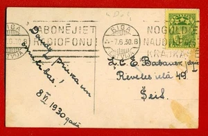 1930 LATVIA POSTCARD MACHINE AND ROLLER CANCELLATIONS 9 - Picture 1 of 2
