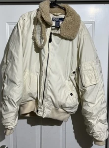 Vintage 2000s Polo Ralph Lauren Fur Collar Down Jacket Bomber Size M - Picture 1 of 13