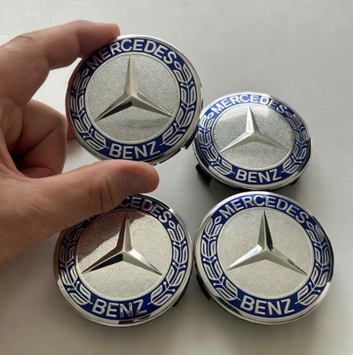 4 x Wheel Center Hub Caps AMG Wreath Blue Fits Mercedes Benz Most Models 75mm✔️ Foto 1 de 4