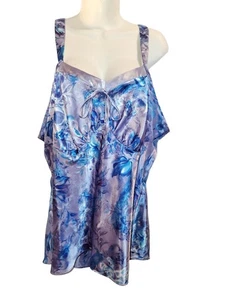 Pigiama Cacique Plus Size 1X Viola Blu Floreale Raso Chemise - Foto 1 di 3