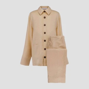 Sleeper Azure Two Piece Linen Pajama Set Top With Pants One Size 1 Beige - Picture 1 of 11